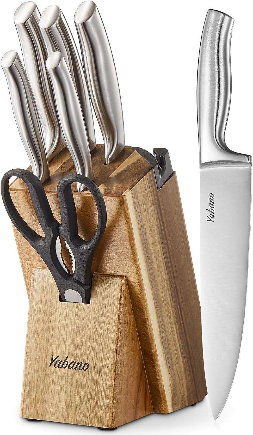 Yabano 7-Piece Kitchen Knife Set with Acacia Wood Block